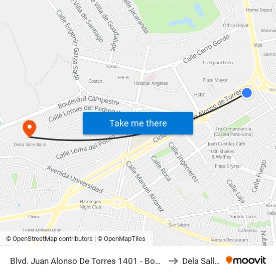 Blvd. Juan Alonso De Torres 1401 - Bosques Del Campestre to Dela Salle Bajio map