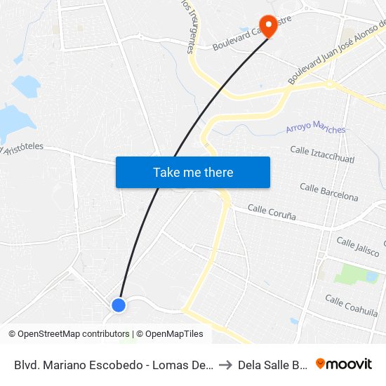 Blvd. Mariano Escobedo - Lomas Del Valle to Dela Salle Bajio map