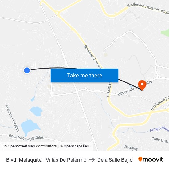 Blvd. Malaquita - Villas De Palermo to Dela Salle Bajio map