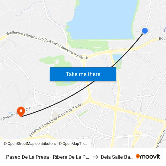 Paseo De La Presa - Ribera De La Presa to Dela Salle Bajio map