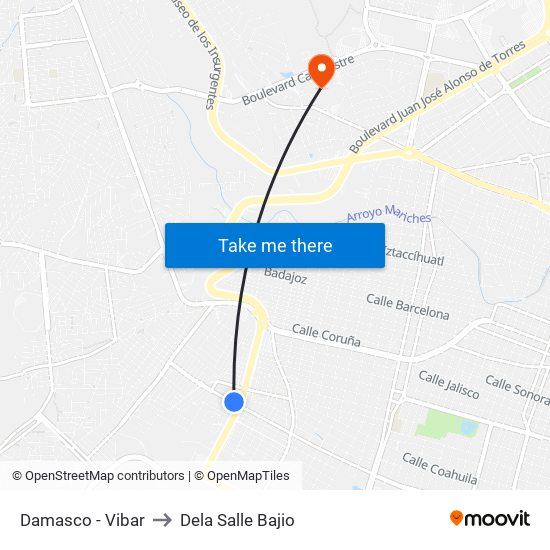 Damasco - Vibar to Dela Salle Bajio map