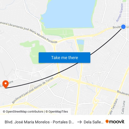 Blvd. José María Morelos - Portales De Las Arboledas to Dela Salle Bajio map