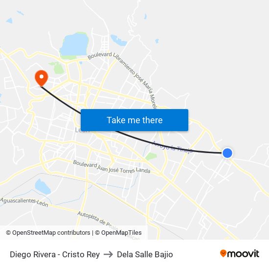 Diego Rivera - Cristo Rey to Dela Salle Bajio map