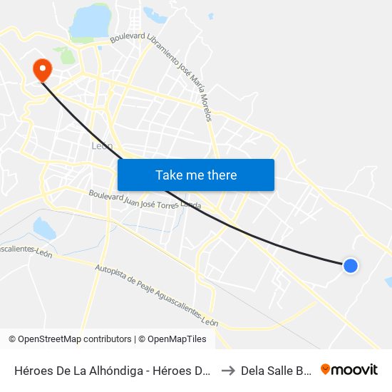 Héroes De La Alhóndiga - Héroes De León to Dela Salle Bajio map