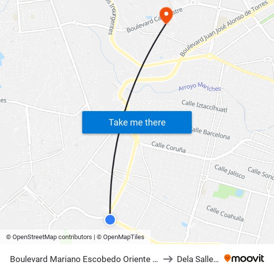 Boulevard Mariano Escobedo Oriente 4619 - Satélite to Dela Salle Bajio map