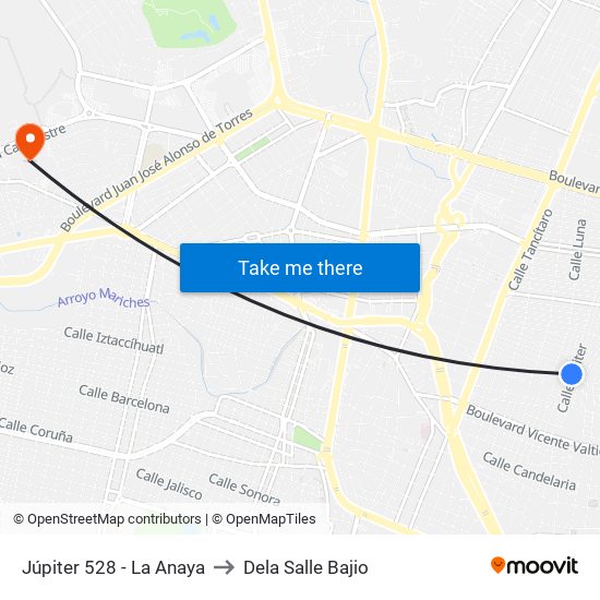 Júpiter 528 - La Anaya to Dela Salle Bajio map