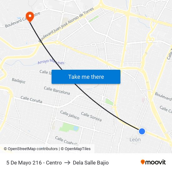 5 De Mayo 216 - Centro to Dela Salle Bajio map