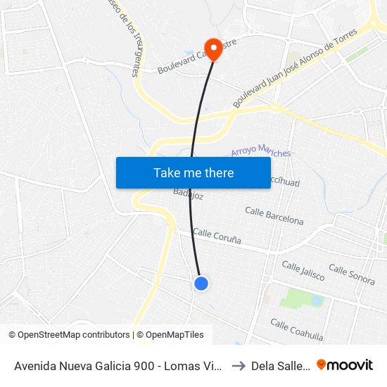Avenida Nueva Galicia 900 - Lomas Vista Hermosa Sur to Dela Salle Bajio map