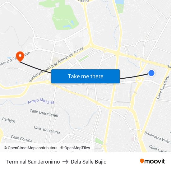 Terminal San Jeronimo to Dela Salle Bajio map