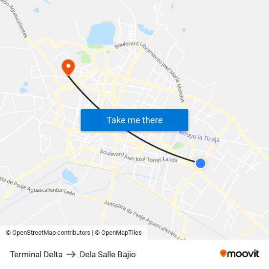 Terminal Delta to Dela Salle Bajio map