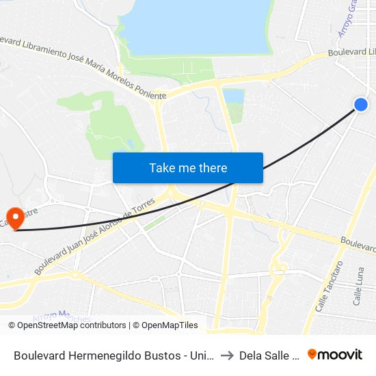 Boulevard Hermenegildo Bustos - Unidad Obrera to Dela Salle Bajio map