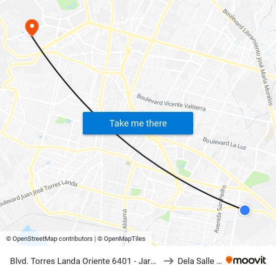 Blvd. Torres Landa Oriente 6401 -  Jardines De Jerez to Dela Salle Bajio map