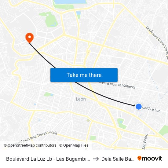 Boulevard La Luz Lb -  Las Bugambilias to Dela Salle Bajio map