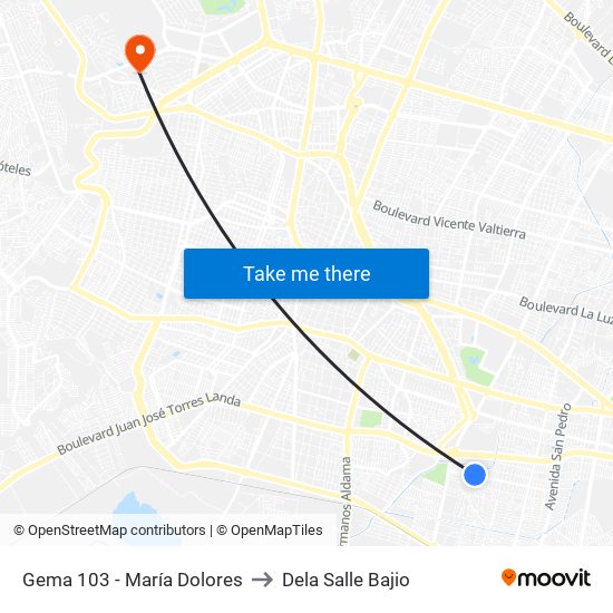 Gema 103 -  María Dolores to Dela Salle Bajio map