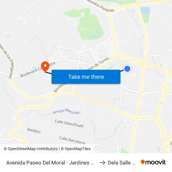 Avenida Paseo Del Moral -  Jardines Del Moral to Dela Salle Bajio map