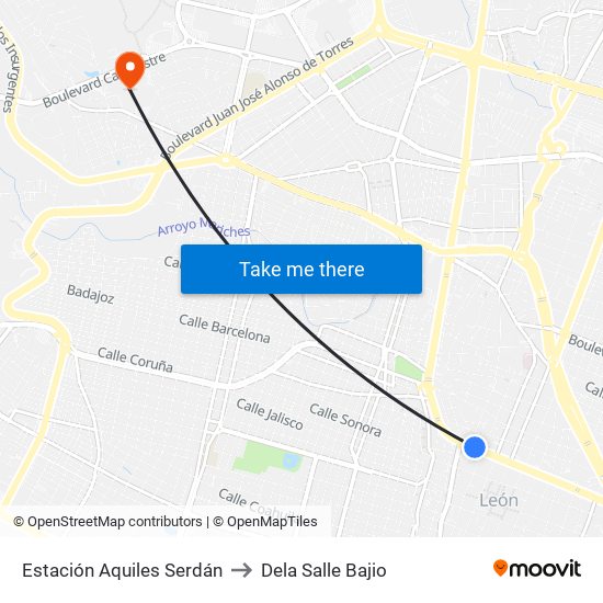 Estación Aquiles Serdán to Dela Salle Bajio map