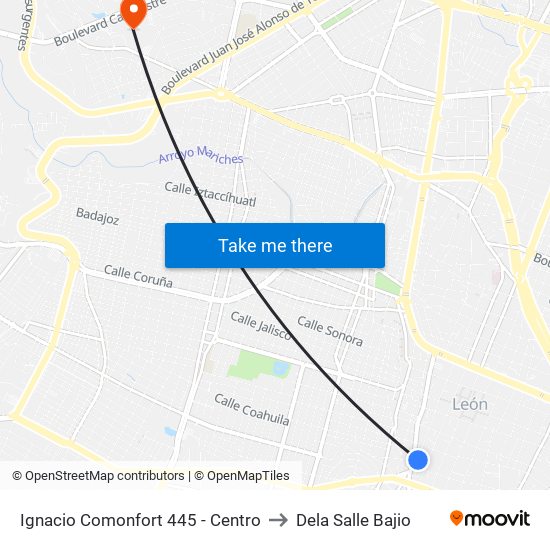 Ignacio Comonfort 445 -  Centro to Dela Salle Bajio map