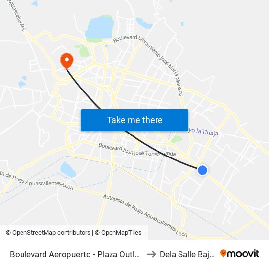 Boulevard Aeropuerto - Plaza Outles to Dela Salle Bajio map