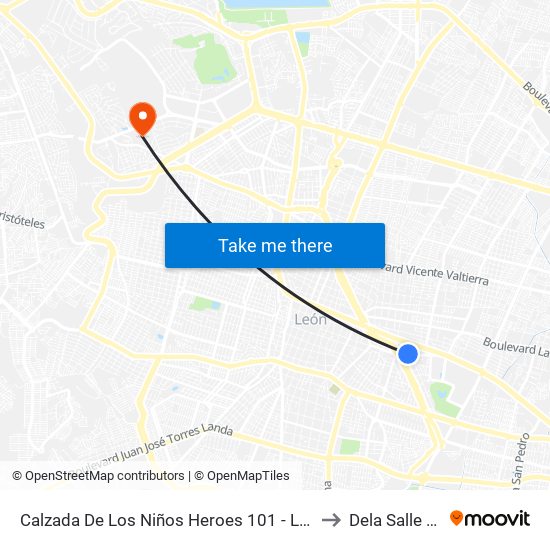 Calzada De Los Niños Heroes 101 -  La Martinica to Dela Salle Bajio map