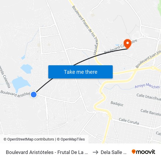 Boulevard Aristóteles  - Frutal De La Hacienda to Dela Salle Bajio map