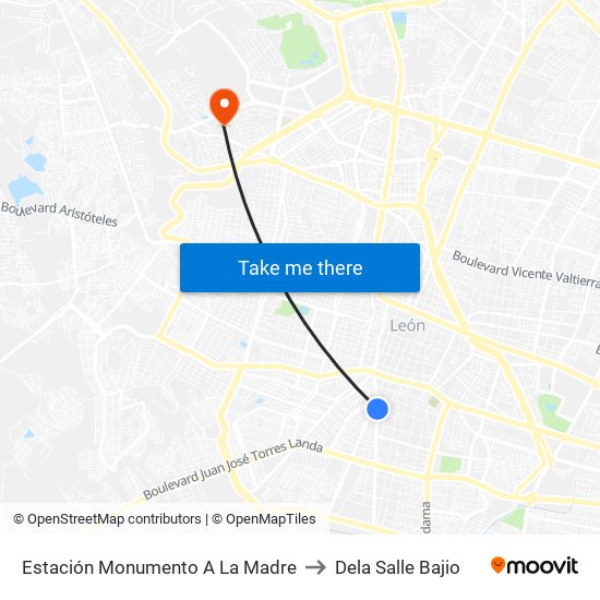 Estación Monumento A La Madre to Dela Salle Bajio map