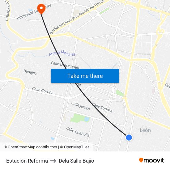 Estación Reforma to Dela Salle Bajio map