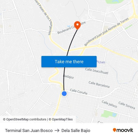 Terminal San Juan Bosco to Dela Salle Bajio map