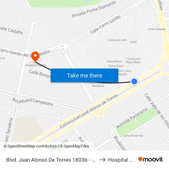 Blvd. Juan Alonso De Torres 1803b - Predio Cerro Gordo to Hospital Angeles map