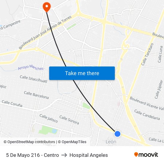 5 De Mayo 216 - Centro to Hospital Angeles map