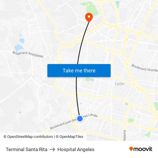 Terminal Santa Rita to Hospital Angeles map