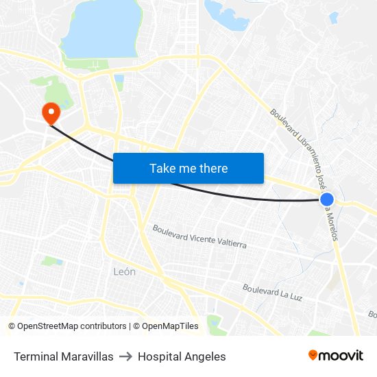 Terminal Maravillas to Hospital Angeles map