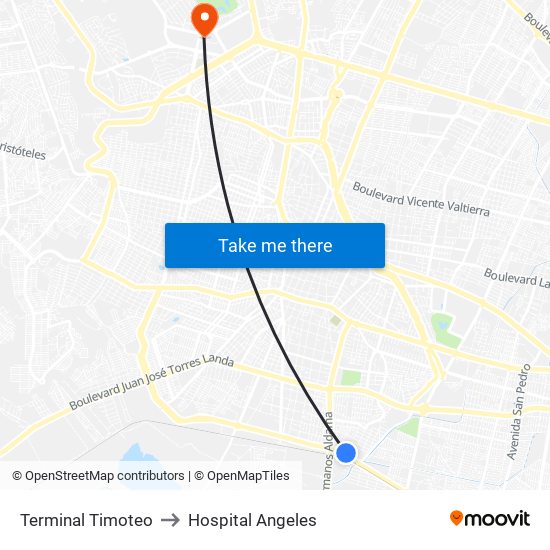 Terminal Timoteo to Hospital Angeles map