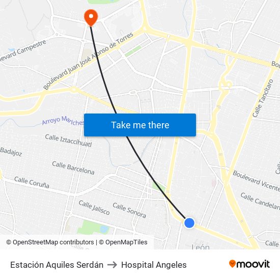 Estación Aquiles Serdán to Hospital Angeles map