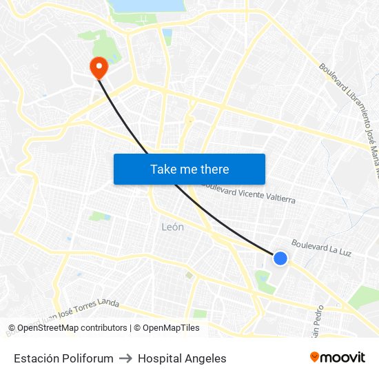 Estación Poliforum to Hospital Angeles map