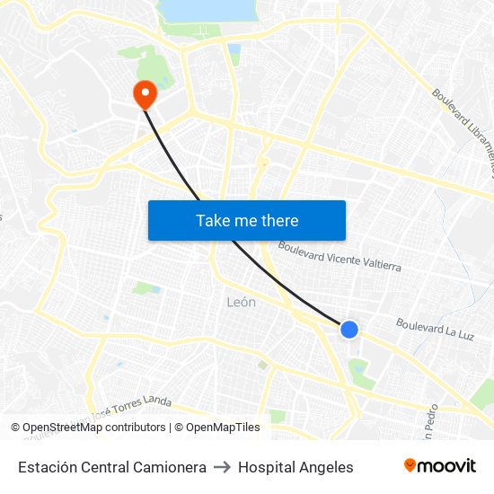 Estación Central Camionera to Hospital Angeles map