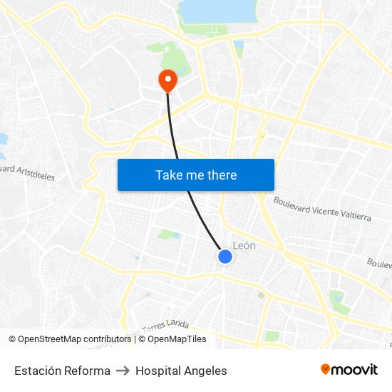 Estación Reforma to Hospital Angeles map