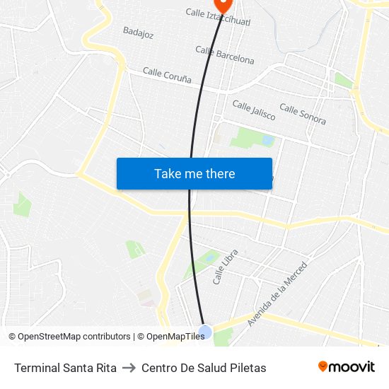 Terminal Santa Rita to Centro De Salud Piletas map