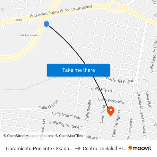 Libramiento Poniente -  Skada Jardin to Centro De Salud Piletas map