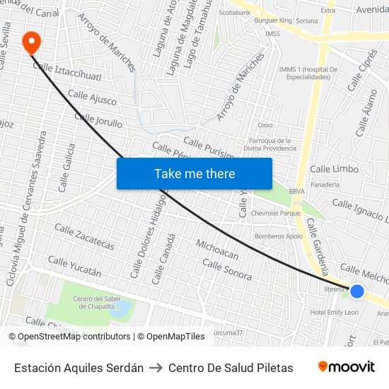 Estación Aquiles Serdán to Centro De Salud Piletas map