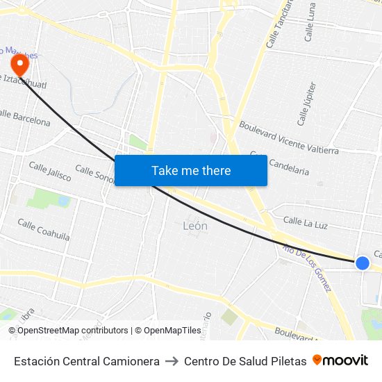 Estación Central Camionera to Centro De Salud Piletas map