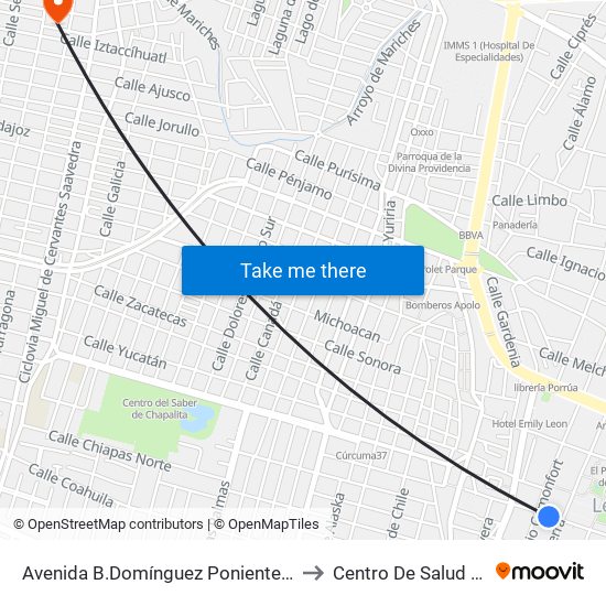 Avenida B.Domínguez Poniente A -  Centro to Centro De Salud Piletas map