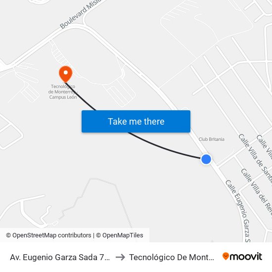 Av. Eugenio Garza Sada 718 - Torre De Cumbres to Tecnológico De Monterrey - Campus León map