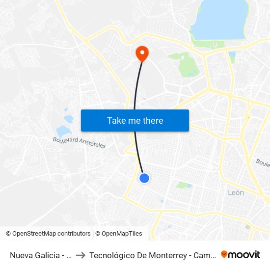 Nueva Galicia - Vibar to Tecnológico De Monterrey - Campus León map