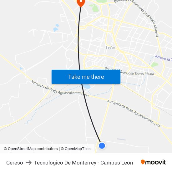 Cereso to Tecnológico De Monterrey - Campus León map