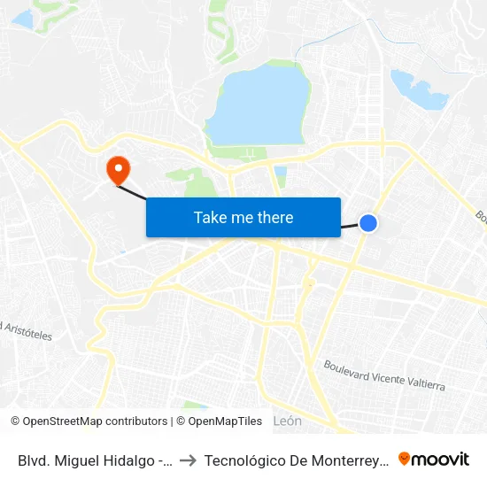 Blvd. Miguel Hidalgo - Valle Del Sol to Tecnológico De Monterrey - Campus León map