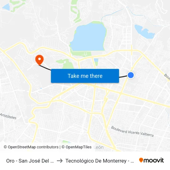 Oro - San José Del Consuelo to Tecnológico De Monterrey - Campus León map