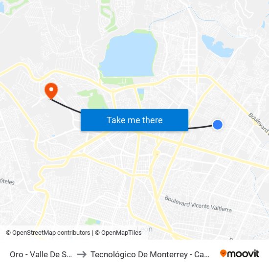 Oro - Valle De Señora to Tecnológico De Monterrey - Campus León map