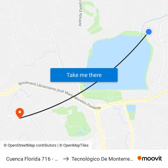 Cuenca Florida 716  - Valle Hermoso to Tecnológico De Monterrey - Campus León map