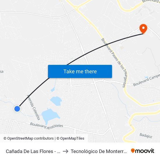 Cañada De Las Flores - Cañada Del Real to Tecnológico De Monterrey - Campus León map