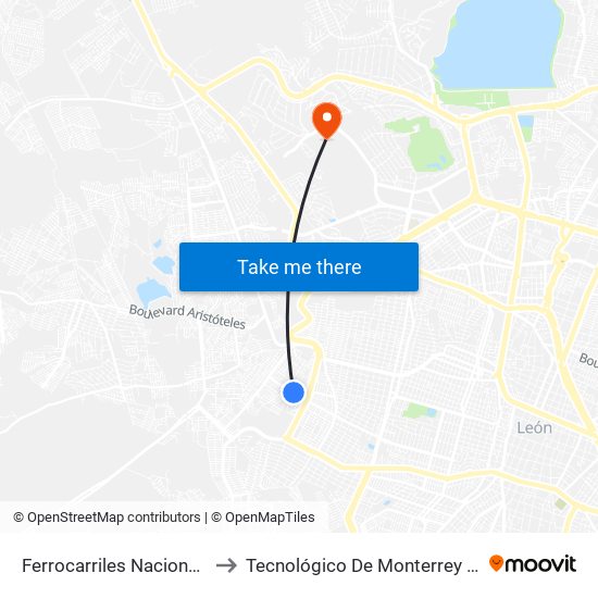 Ferrocarriles Nacionales - El Faro to Tecnológico De Monterrey - Campus León map